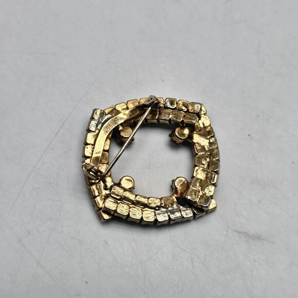 Vintage Blue Green Rhinestone Abstract Brooch Pin - Picture 3 of 4